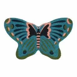 World Market Blue and Pink Butterfly Shaped Coir Doormat