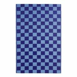 World Market Rio Blue Checkerboard Reversible Indoor Outdoor Floor Mat