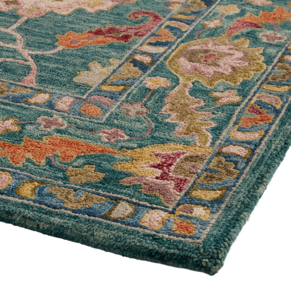 World Market Raya Teal And Multicolor Floral Wool Area Rug - Image 3