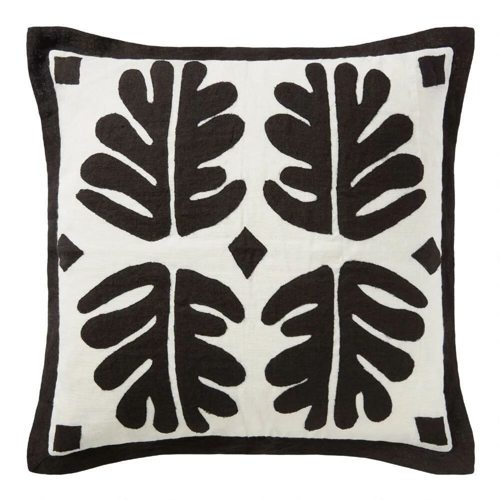 World Market Justina Blakeney Paradiso Ivory and Black Leaf Throw Pillow