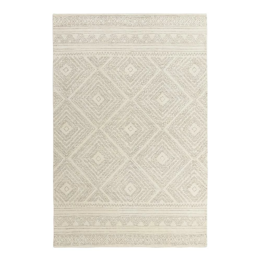 World Market Kelsey Ivory Diamond Tufted Wool Area Rug