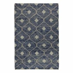 World Market Indigo Blue and Tan Lattice Jute and Wool Rustica Area Rug