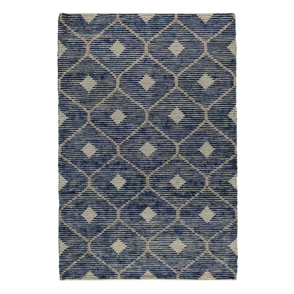 World Market Indigo Blue and Tan Lattice Jute and Wool Rustica Area Rug