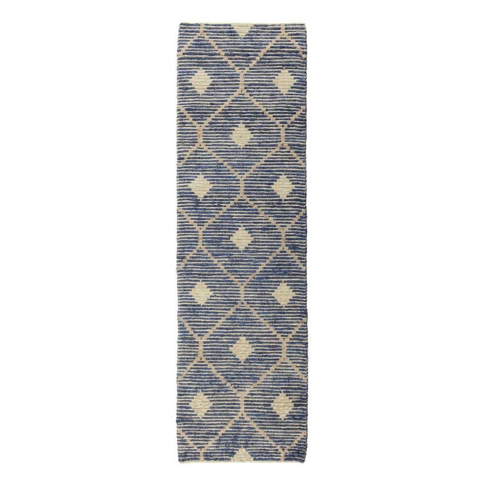 World Market Indigo Blue and Tan Lattice Jute and Wool Rustica Area Rug - Image 2