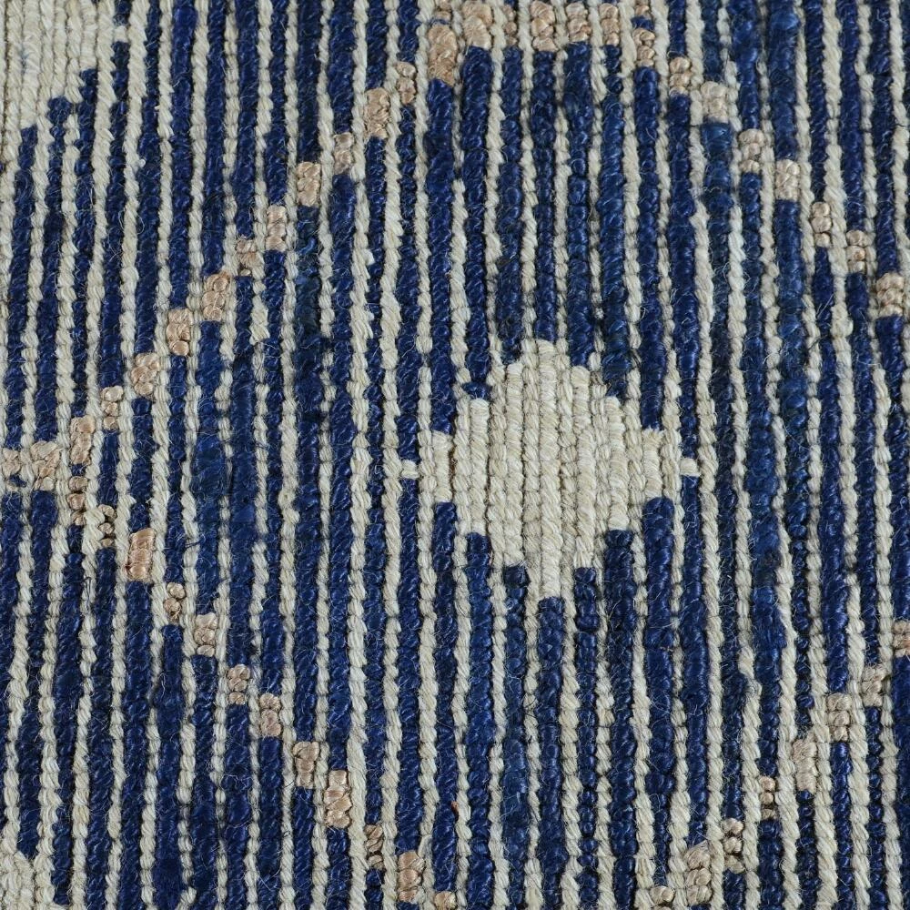 World Market Indigo Blue and Tan Lattice Jute and Wool Rustica Area Rug - Image 3