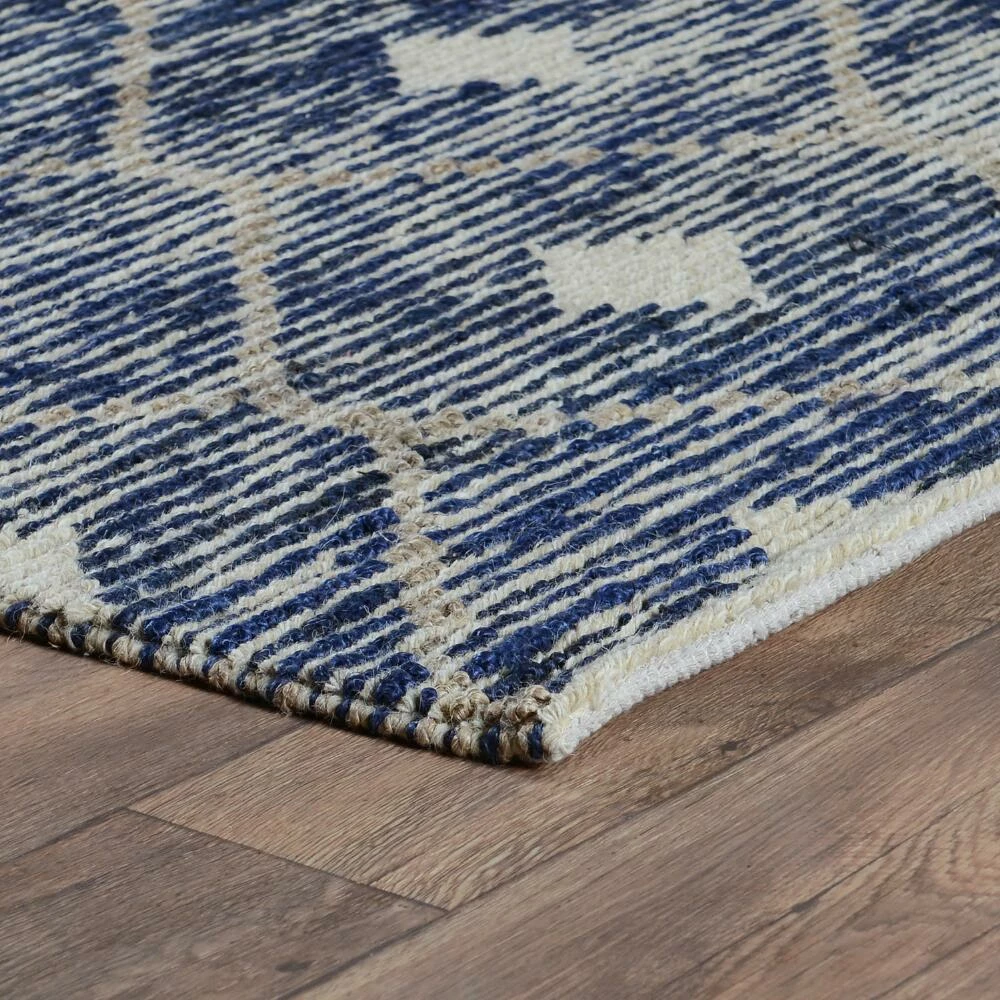 World Market Indigo Blue and Tan Lattice Jute and Wool Rustica Area Rug - Image 4
