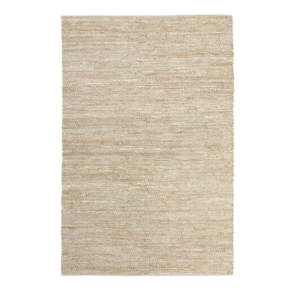 World Market Metallic Gold and Ivory Leather and Jute Woven Area Rug