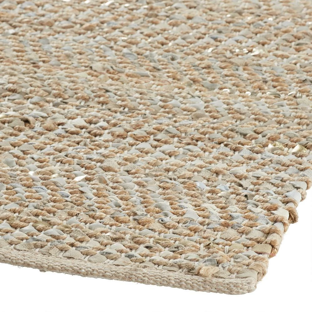 World Market Metallic Gold and Ivory Leather and Jute Woven Area Rug - Image 4
