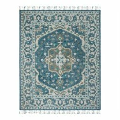 World Market Blue And Gray Floral Medallion Wool Lorena Area Rug