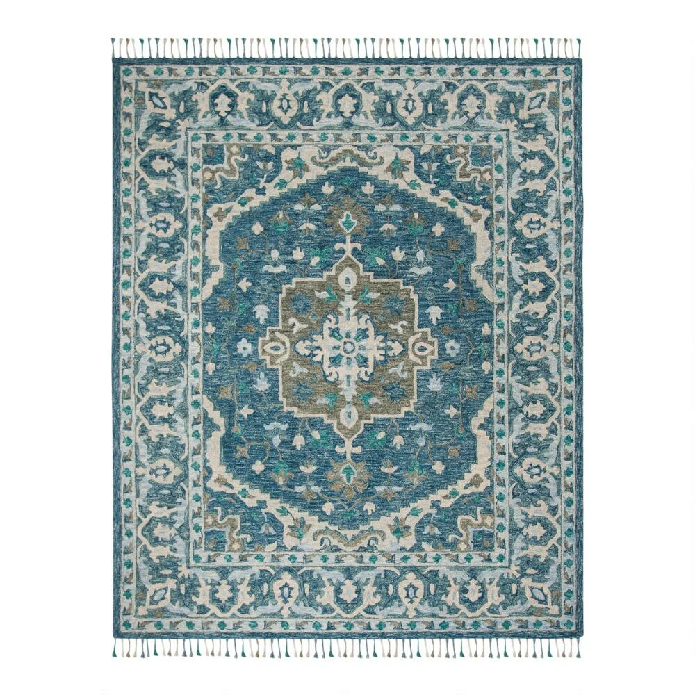 World Market Blue And Gray Floral Medallion Wool Lorena Area Rug