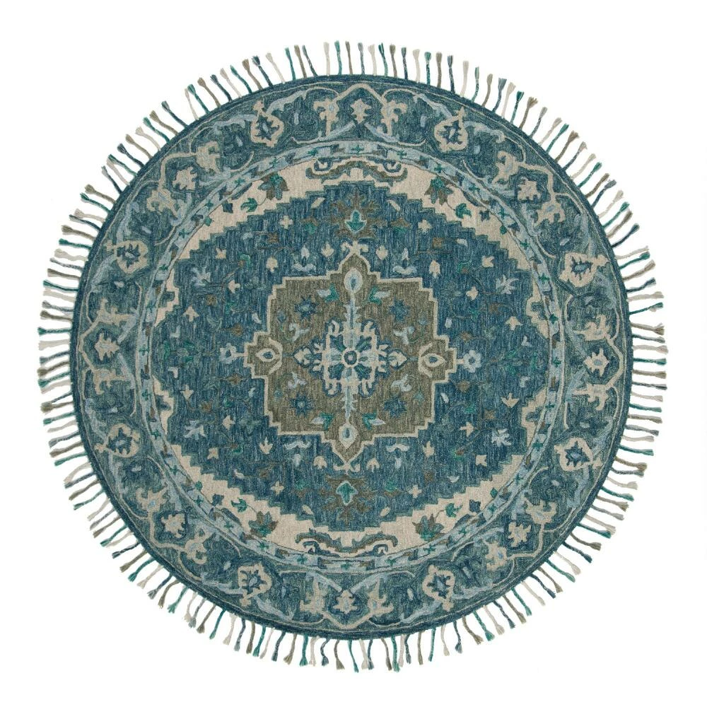 World Market Blue And Gray Floral Medallion Wool Lorena Area Rug - Image 2
