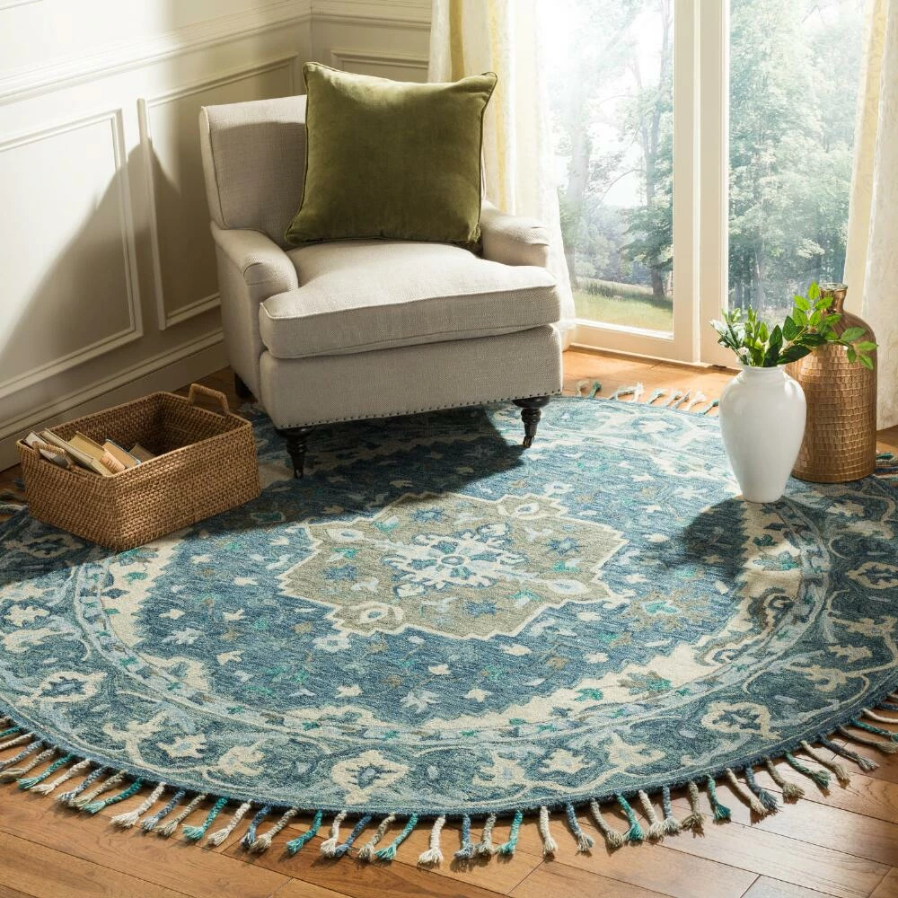 World Market Blue And Gray Floral Medallion Wool Lorena Area Rug - Image 5