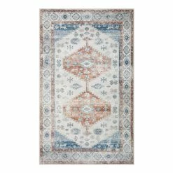 World Market Blue and Rust Distressed Persian Style Washable Area Rug