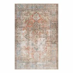 World Market Terracotta and Blue Distressed Persian Style Lauren Area Rug