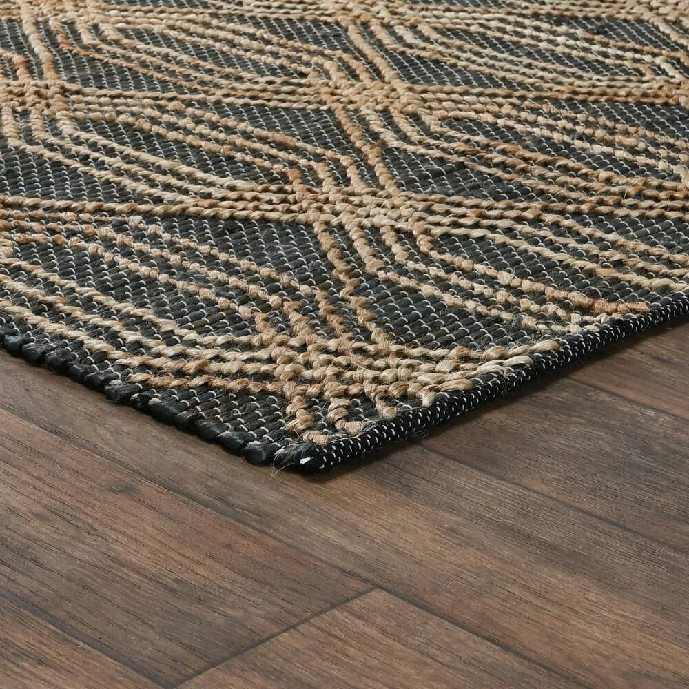 World Market Charcoal Blue And Natural Geometric Jute Tustin Area Rug - Image 3