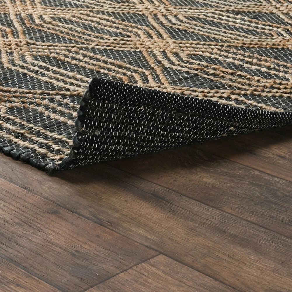 World Market Charcoal Blue And Natural Geometric Jute Tustin Area Rug - Image 4