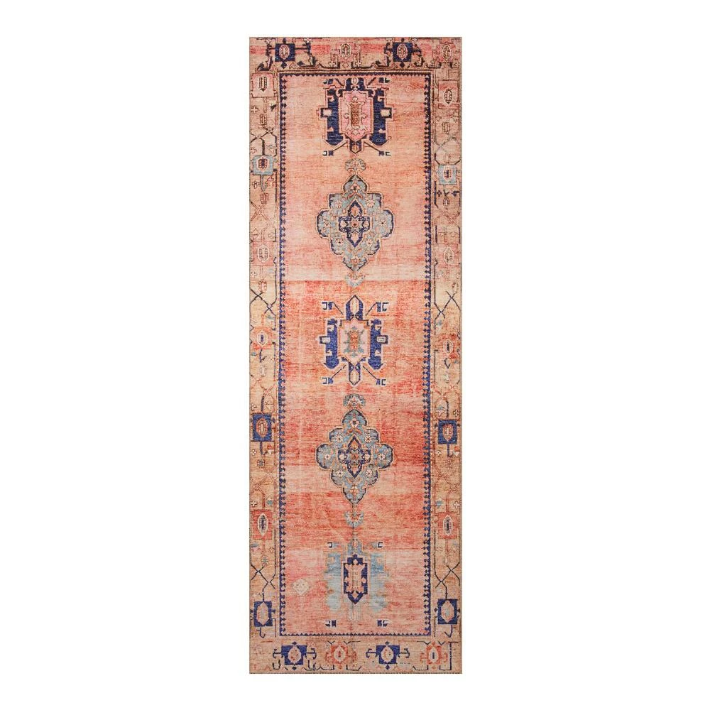 World Market Izmir Coral And Blue Persian Style Floor Runner