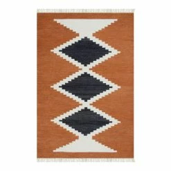 World Market Malik Rust And Charcoal Diamond Wool Kilim Area Rug