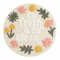 World Market Round Ivory Floral Fresh & Clean Bath Mat
