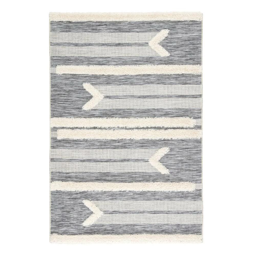 World Market Gray and Cream Shag Stripe Hanai Indoor Outdoor Rug