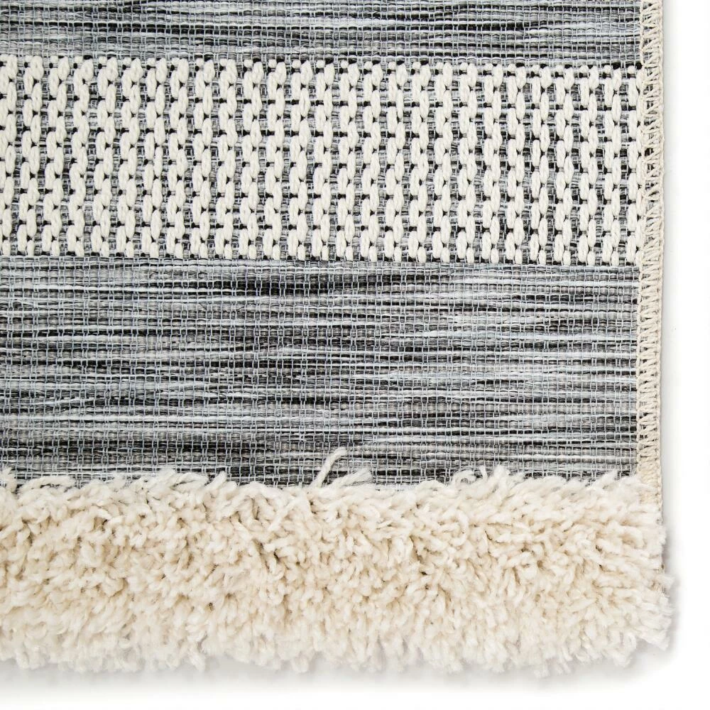 World Market Gray and Cream Shag Stripe Hanai Indoor Outdoor Rug - Image 2