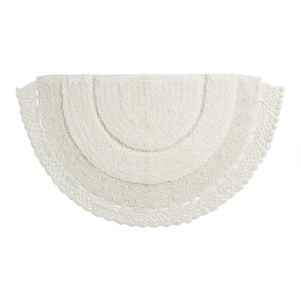 World Market Half Circle Ivory Crocheted Bath Mat