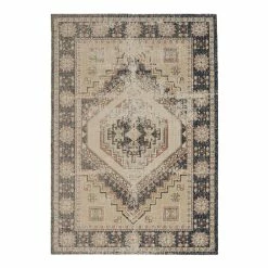 World Market Distressed Ivory and Navy Medallion Mesa Area Rug
