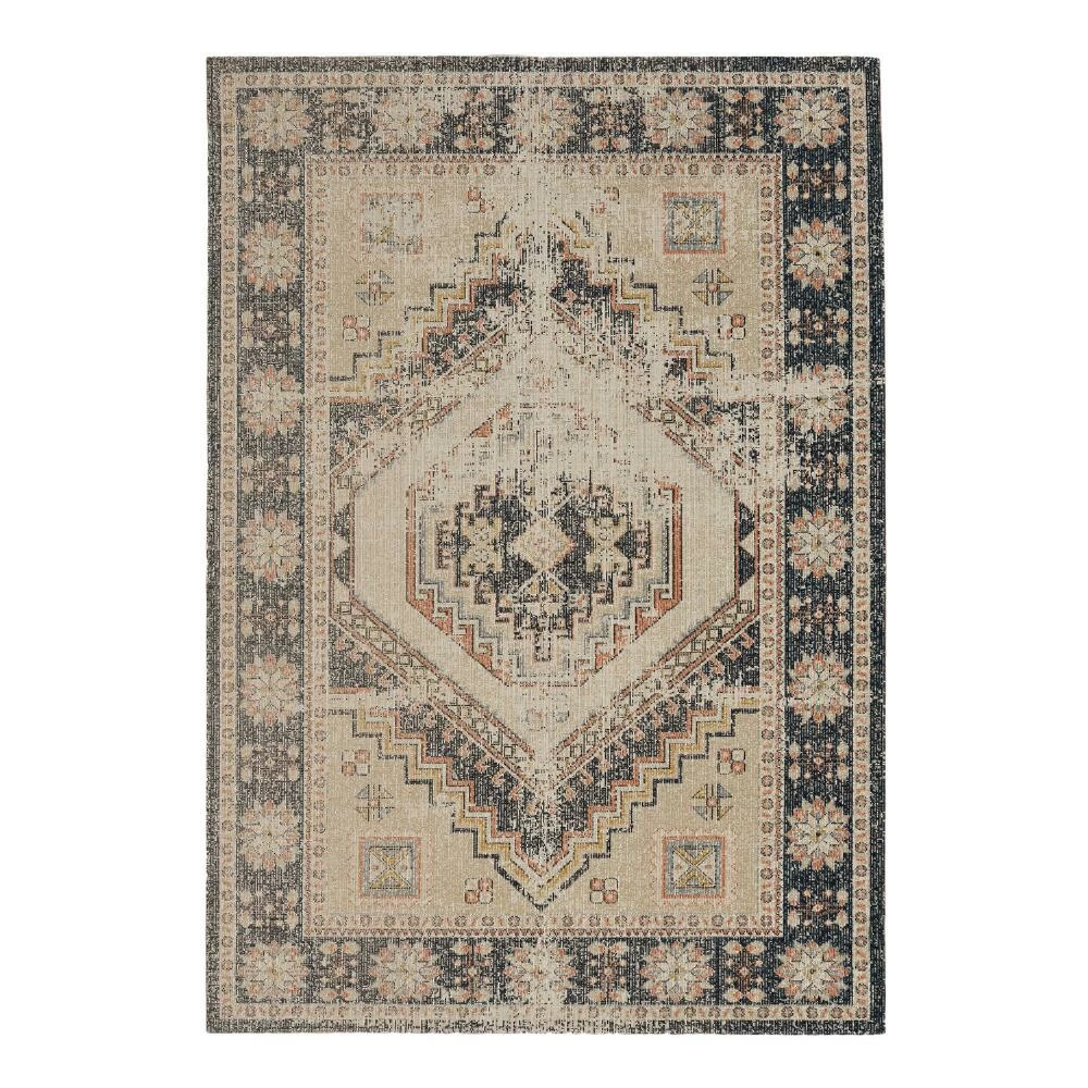 World Market Distressed Ivory and Navy Medallion Mesa Area Rug