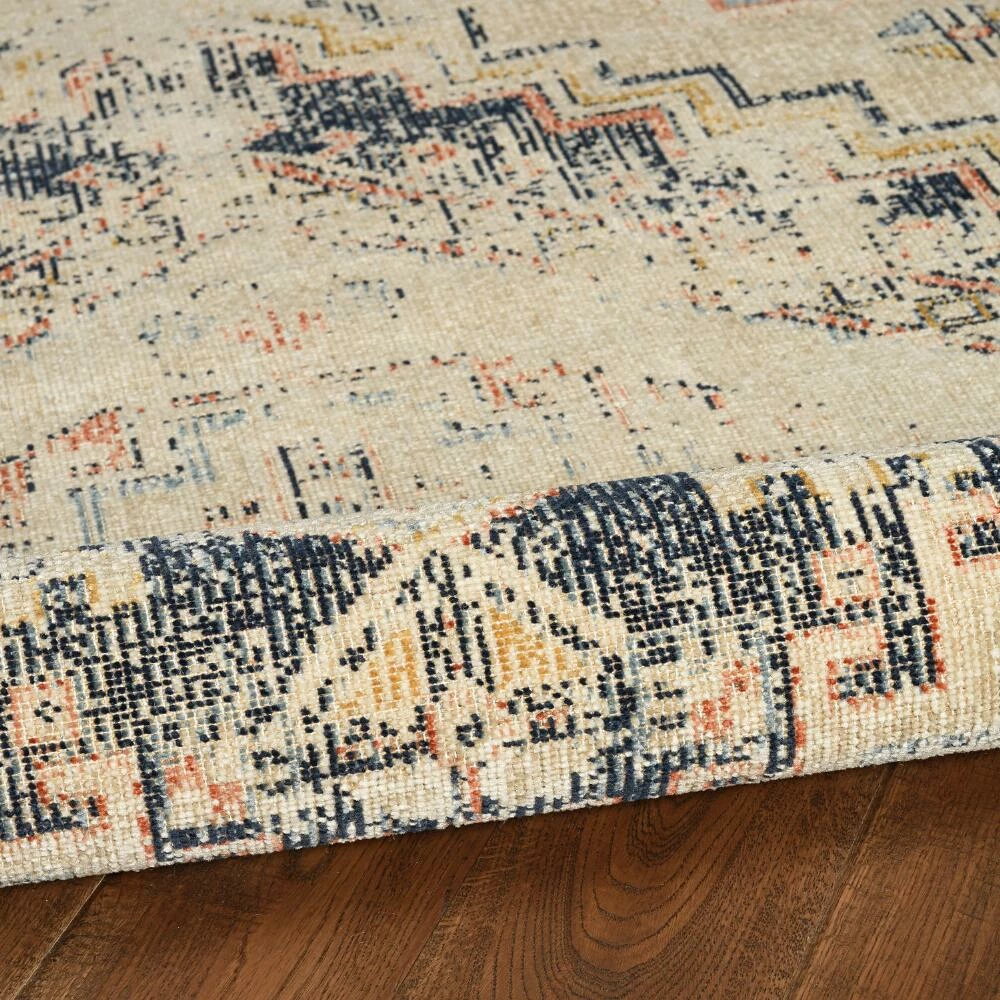 World Market Distressed Ivory and Navy Medallion Mesa Area Rug - Image 4