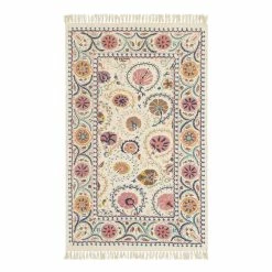 World Market Jaipur Blush Floral Embroidered Cotton Area Rug