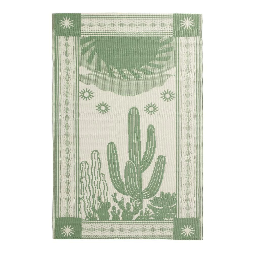 World Market Green Cactus Reversible Indoor Outdoor Rio Floor Mat