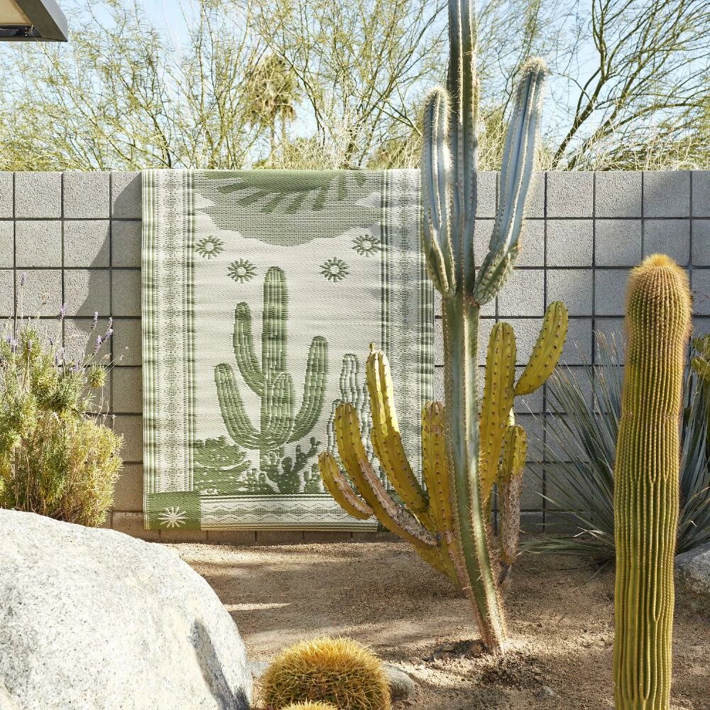 World Market Green Cactus Reversible Indoor Outdoor Rio Floor Mat - Image 2