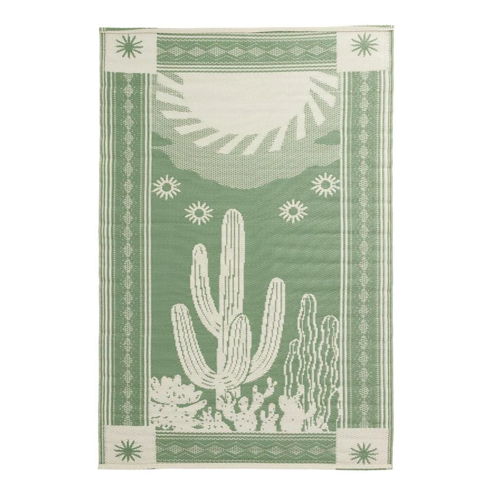 World Market Green Cactus Reversible Indoor Outdoor Rio Floor Mat - Image 3