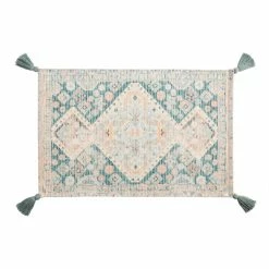 World Market Dakota Blue Rug Print Tassel Bath Mat