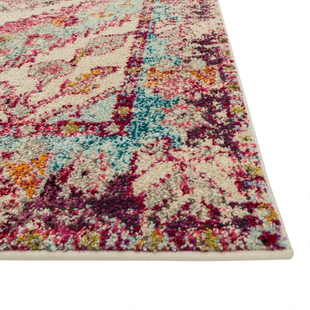 World Market Aqua and Pink Geometric Medallion Nadine Area Rug - Image 2