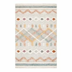 World Market Ivory and Blue Geometric Hand Knotted Wool Logan Area Rug