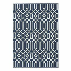 World Market Navy Blue and White Geometric Cortes Indoor Outdoor Rug