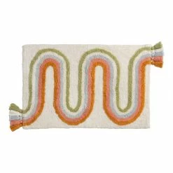 World Market White Multicolor Wave Tufted Tassel Bath Mat