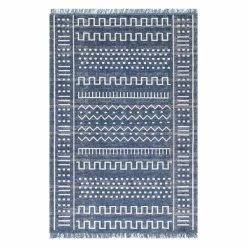 World Market Navy Blue And White Geo Luxor Indoor Outdoor Rug