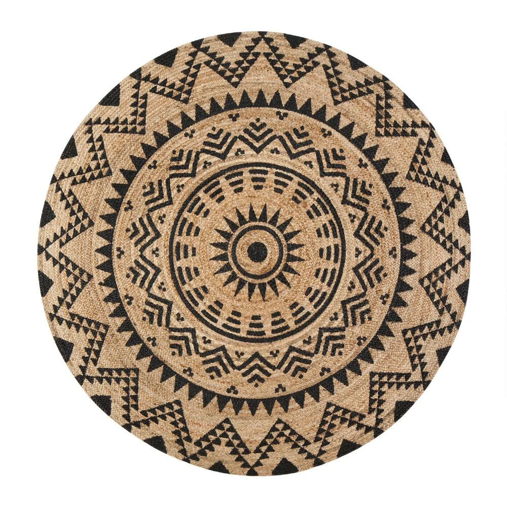 World Market Round Natural and Black Jute Cortez Area Rug