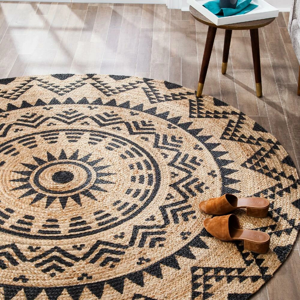 World Market Round Natural and Black Jute Cortez Area Rug - Image 2