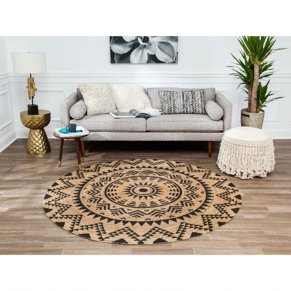 World Market Round Natural and Black Jute Cortez Area Rug - Image 6