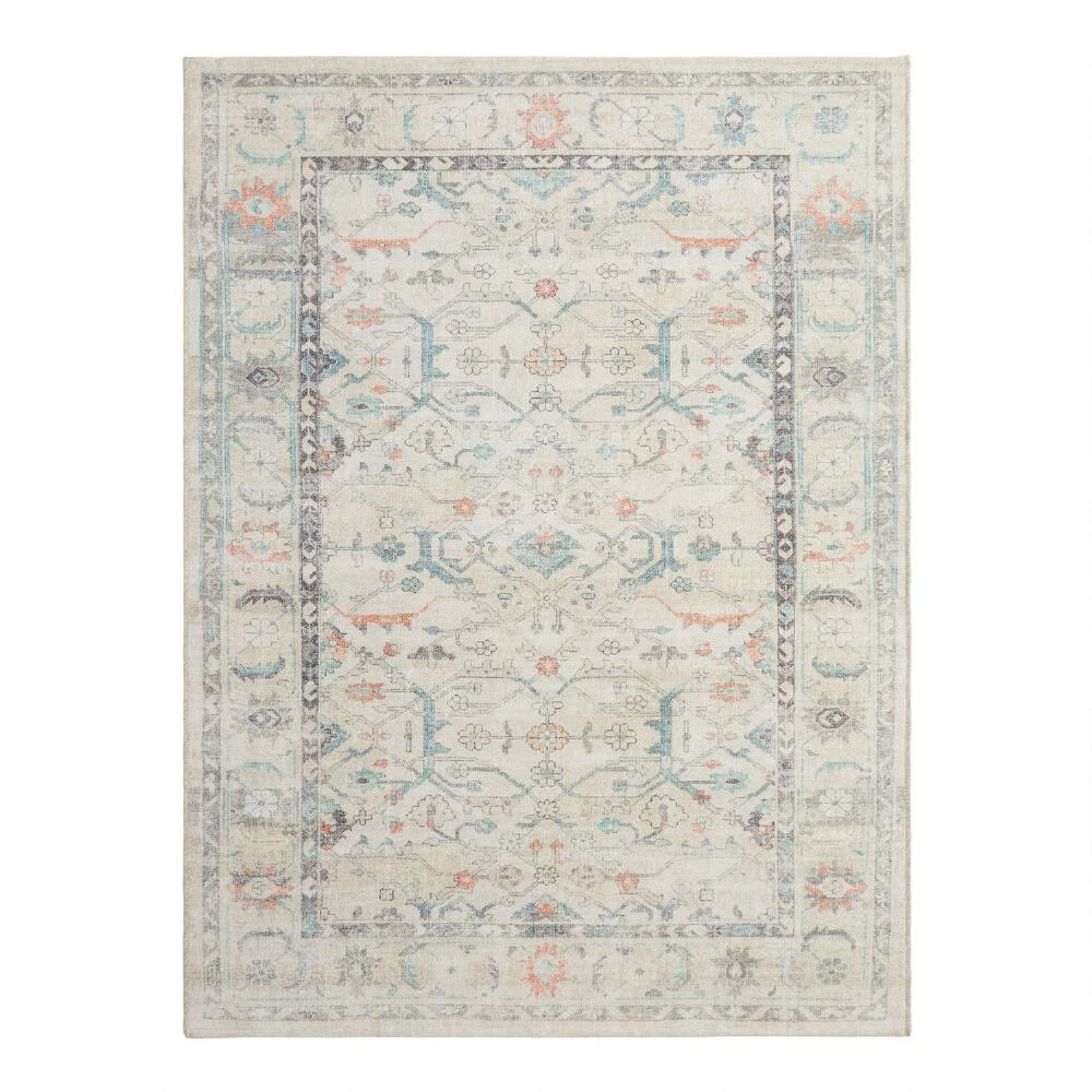 World Market Marisol Ivory and Teal Persian Style Washable Area Rug