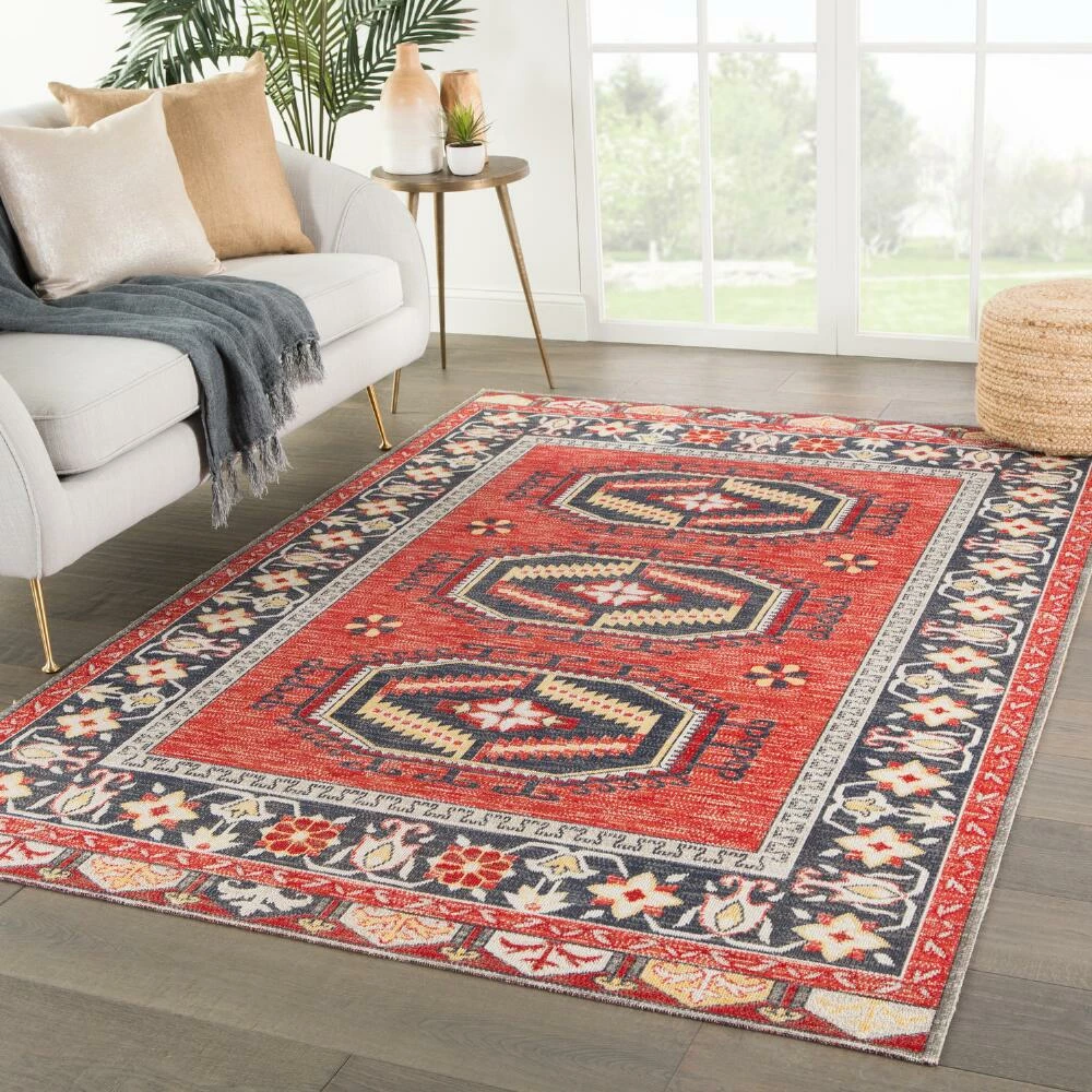 World Market Red and Yellow Medallion Lima Indoor Outdoor Rug - Image 4