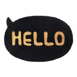 World Market Oval Black Hello Coir Doormat