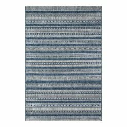 World Market Blue and Ivory Geometric Stripe Lucca Indoor Outdoor Rug