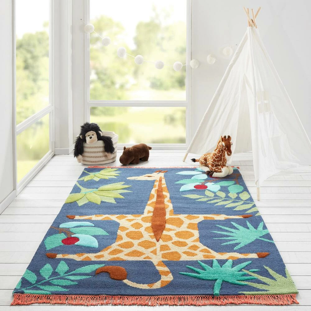 World Market Navy And Orange Giraffe Wool Area Rug - Image 2
