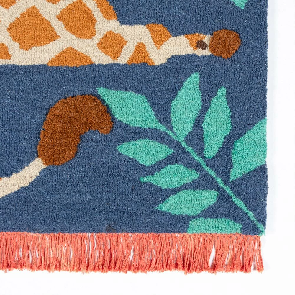 World Market Navy And Orange Giraffe Wool Area Rug - Image 3