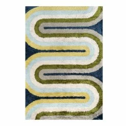 World Market Blue And Green Geo Curve Retrograde Area Rug