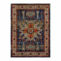 World Market Blue and Orange Distressed Jute Blend Sahand Area Rug